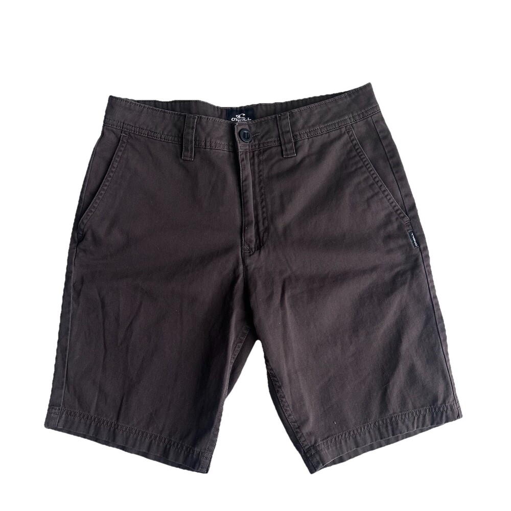 O'Neill Men's brown Cotton Chino Shorts Flat Front Pockets Logo Button Solid